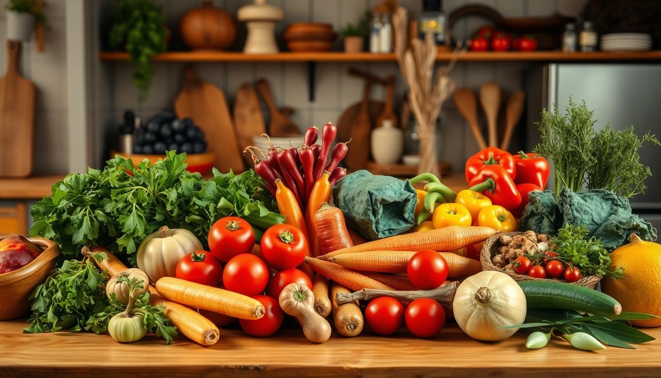 Balanced healthy meal prepared in a home kitchen